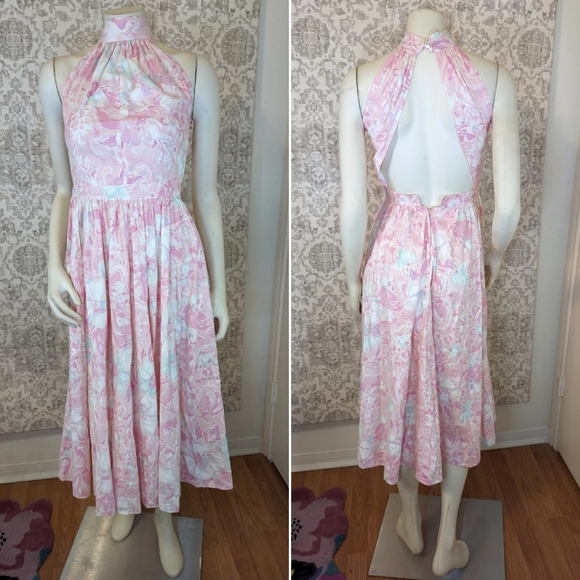 True Vintage Pink & White Floral Fit & Flare 1950s Cotton Sun Dress size 0-2 - Picture 3 of 15